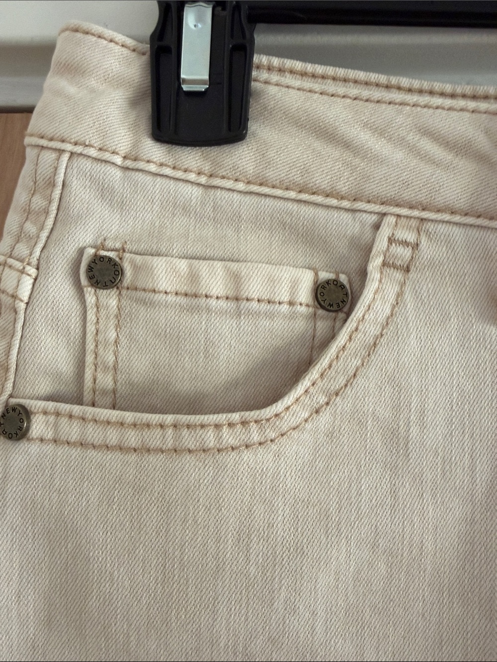 OAT New York Ecru Denim Midi Skirt Front Slit Size 4/27 - Picture 6 of 7